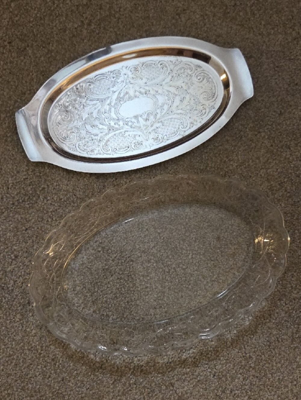 2 Vintage Ornate Glass and Silver Serving Dishes